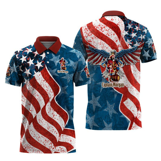 Captain Morgan American Eagle Flag Polo Shirt - VinoVogue.com