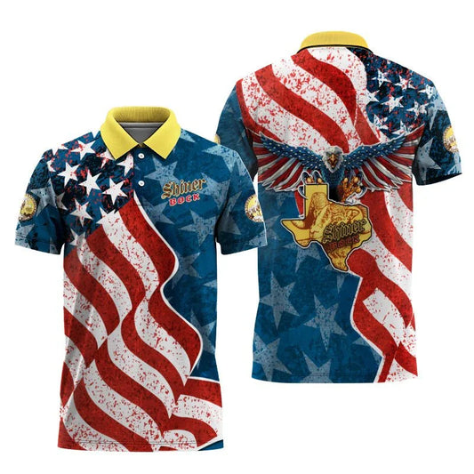 Shiner Bock American Eagle Flag Polo Shirt - VinoVogue.com