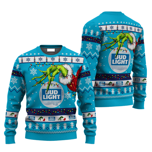 Bud Light Grinch Hand Stock Ugly Sweater - VinoVogue.com