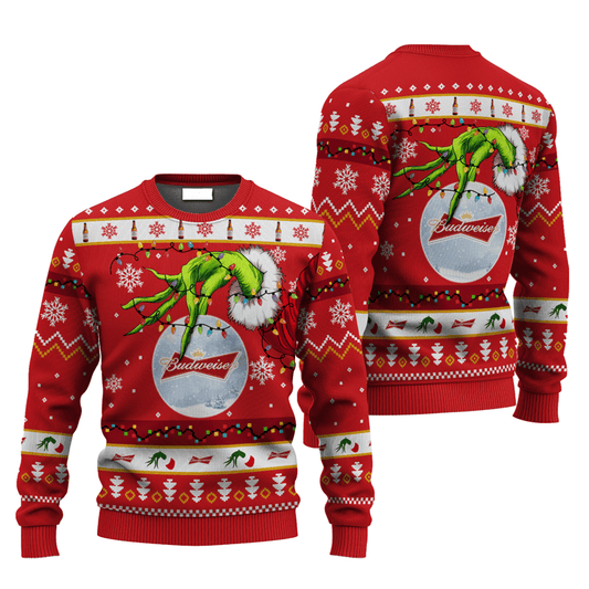 Budweiser Grinch Hand Stock Ugly Sweater - VinoVogue.com