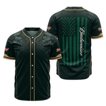Budweiser St Patrick's USA Flag Baseball Jersey - VinoVogue.com