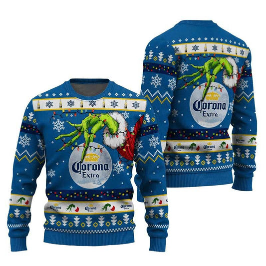 Corona Extra Grinch Hand Stock Ugly Sweater - VinoVogue.com