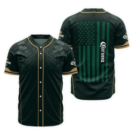 Corona Extra St Patrick's USA Flag Baseball Jersey - VinoVogue.com