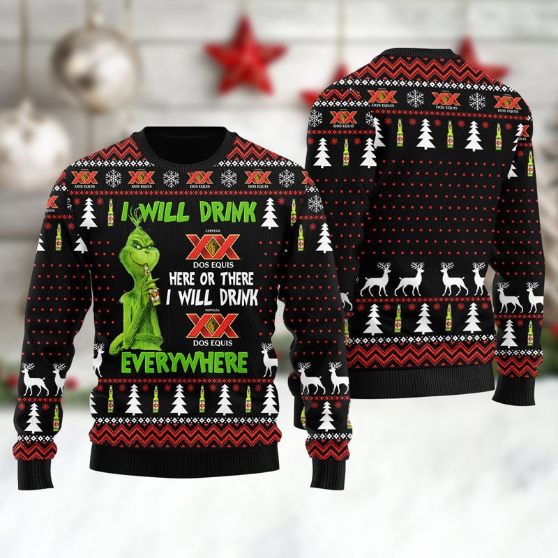 Dos Equis Grinch Will Drink Everywhere Ugly Sweater - VinoVogue.com