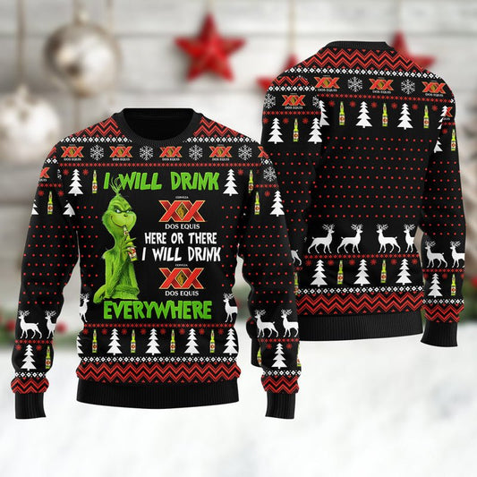 Dos Equis Grinch Will Drink Everywhere Ugly Sweater - VinoVogue.com