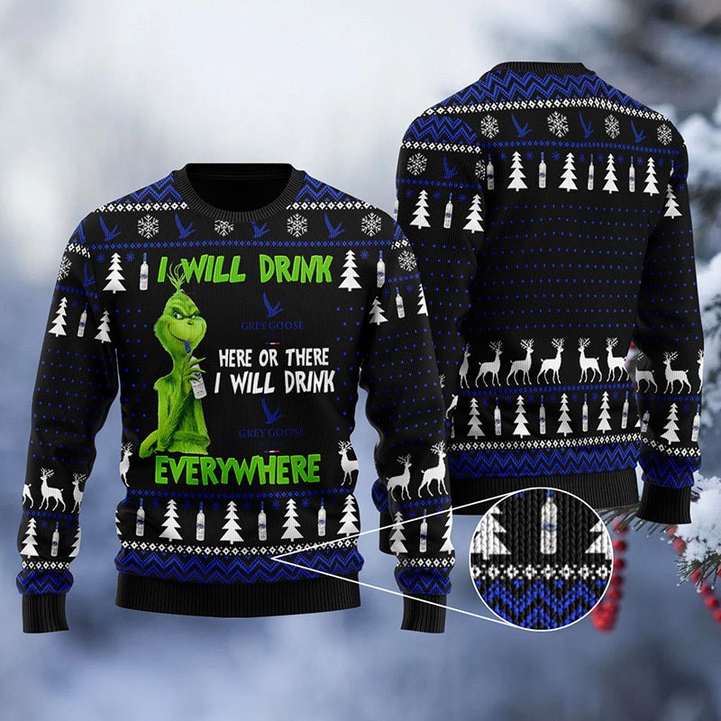 Grey Goose Grinch Will Drink Everywhere Ugly Sweater - VinoVogue.com