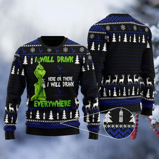 Grey Goose Grinch Will Drink Everywhere Ugly Sweater - VinoVogue.com