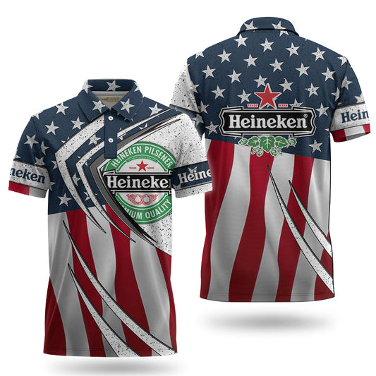 Heineken Inside American Flag Polo Shirt