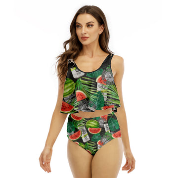White Claw Watermelon Ruffled Vest Swimsuit
