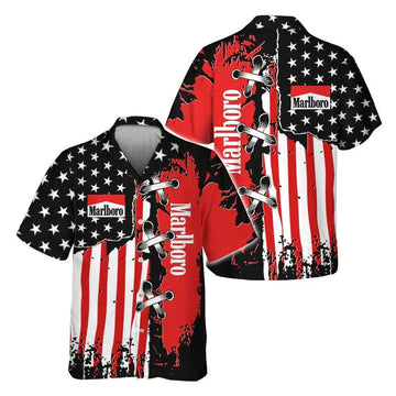 Marlboro Patriotic Grunge Flag Hawaiian Shirt - VinoVogue.com