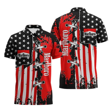 Marlboro Patriotic Grunge Flag Polo Shirt - VinoVogue.com