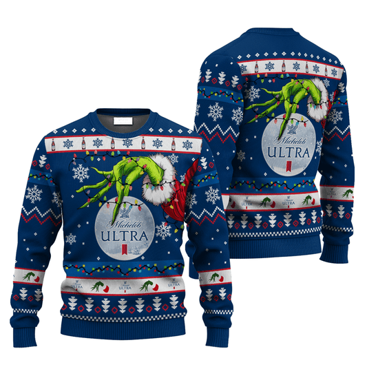 Michelob Ultra Grinch Hand Stock Ugly Sweater - VinoVogue.com
