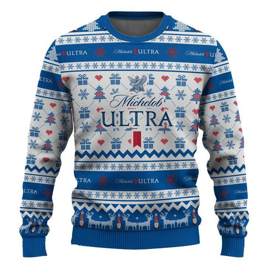 Michelob Ultra Snowing Christmas Ugly Sweater - VinoVogue.com