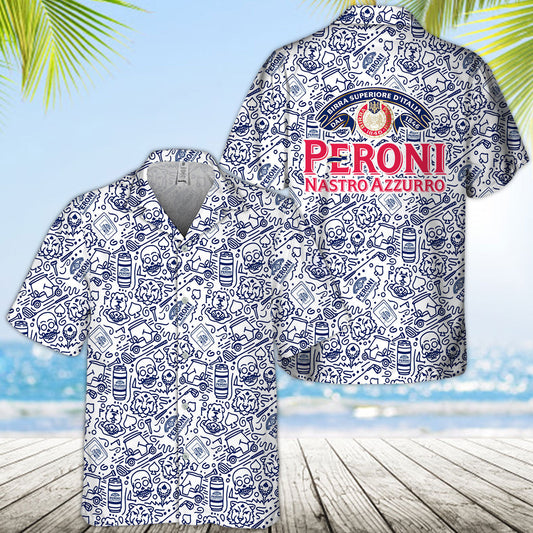 Peroni Nastro Azzurro Summer Doodle Art Hawaiian Shirt