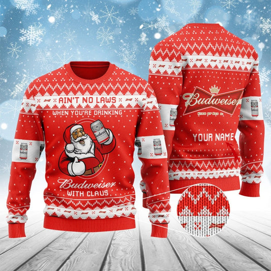 Personalized Budweiser with Claus Ugly Sweater - VinoVogue.com