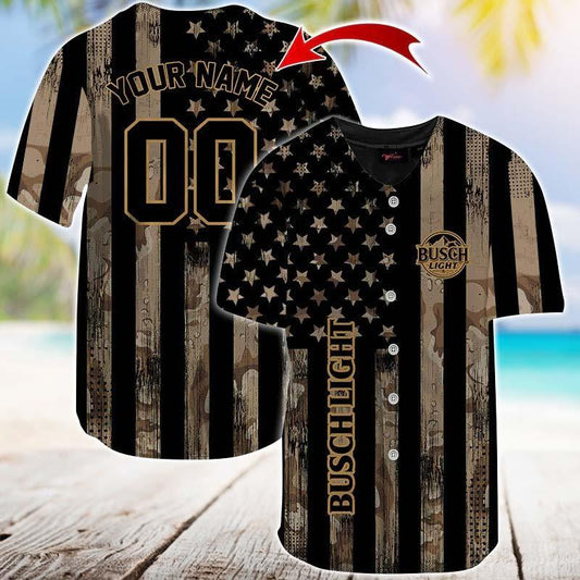 Personalized Busch Light Brown American Flag Jersey Shirt - VinoVogue.com