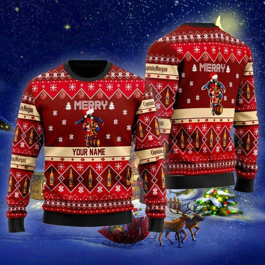 Personalized Captain Morgan Merry Christmas Ugly Sweater - VinoVogue.com
