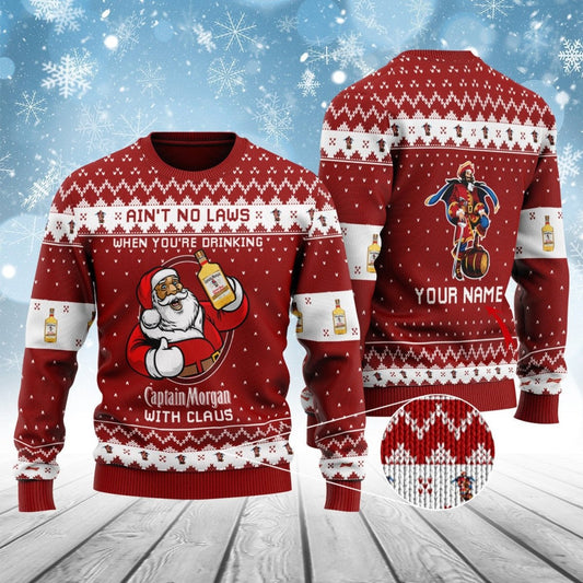 Personalized Captain Morgan with Claus Ugly Sweater - VinoVogue.com