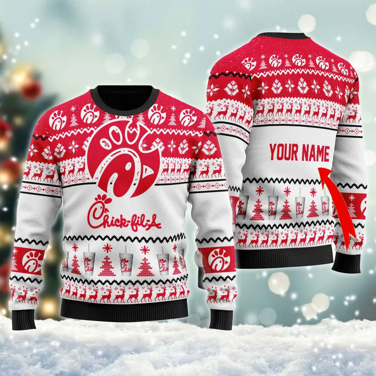 Personalized Chick fil A Christmas Ugly Sweater - VinoVogue.com