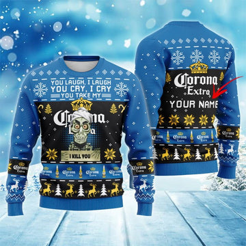 Personalized Corona Extra Funny Skeleton Ugly Sweater - VinoVogue.com