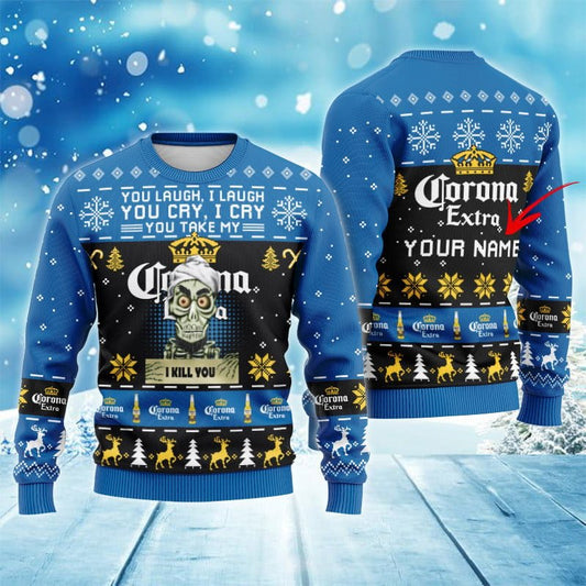 Personalized Corona Extra Funny Skeleton Ugly Sweater - VinoVogue.com