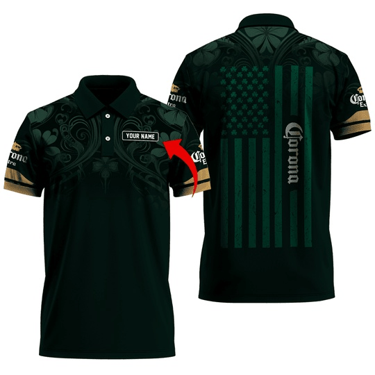 Personalized Corona Extra St Patrick's USA Flag Polo Shirt - VinoVogue.com