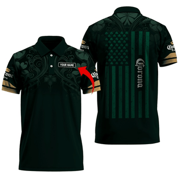 Personalized Corona Extra St Patrick's USA Flag Polo Shirt - VinoVogue.com