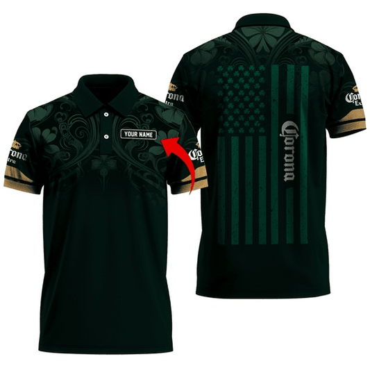 Personalized Corona Extra St Patrick's USA Flag Polo Shirt - VinoVogue.com