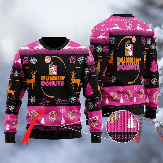 Personalized Dunkin Donuts Black Ugly Sweater - VinoVogue.com