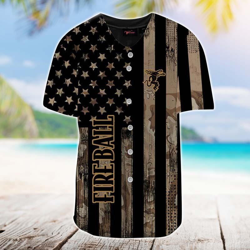 Personalized Fireball Brown American Flag Jersey Shirt - VinoVogue.com