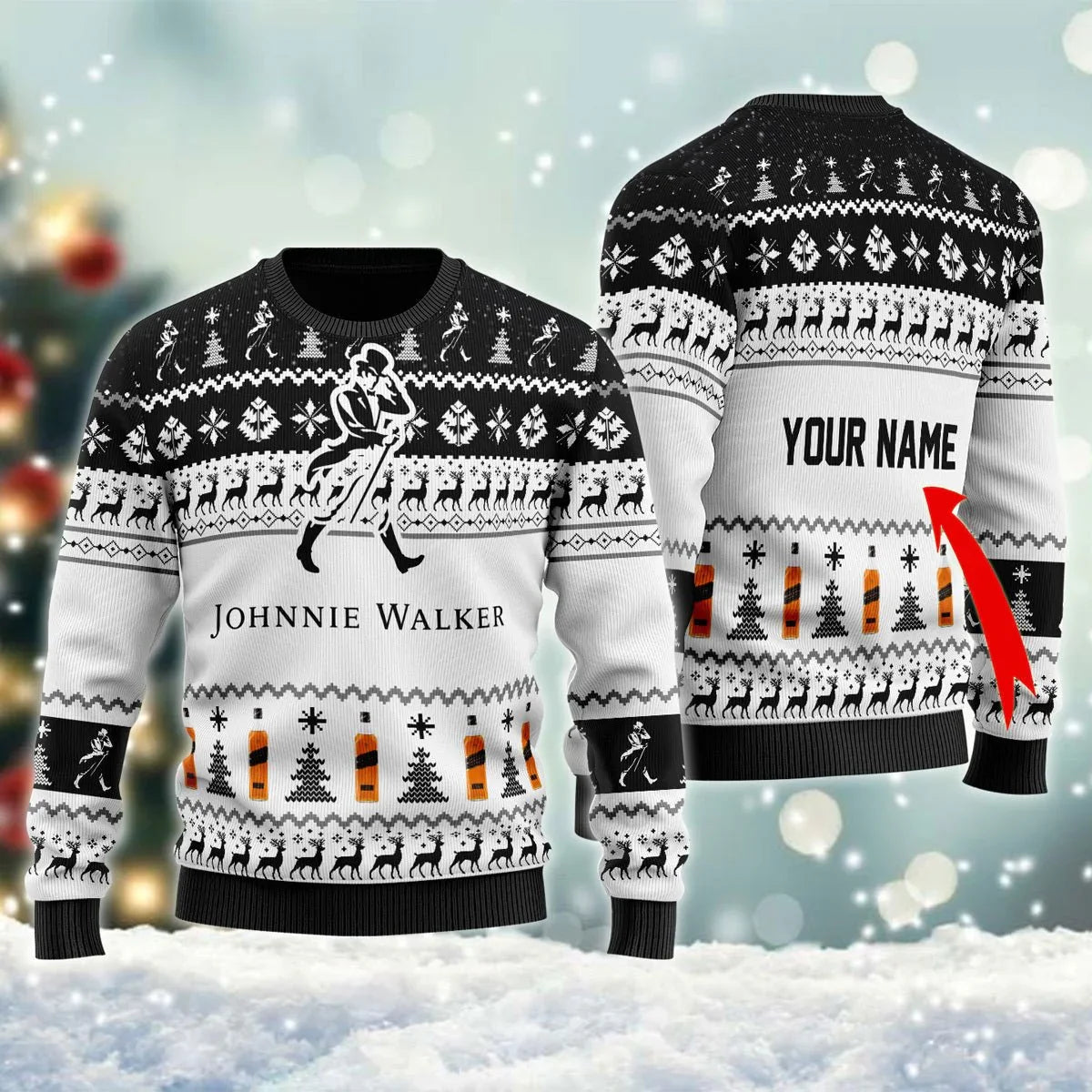 Personalized Johnnie Walker Christmas Ugly Sweater - VinoVogue.com