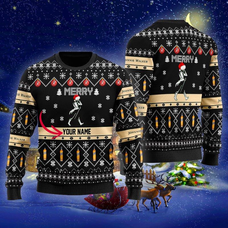 Personalized Johnnie Walker Merry Christmas Ugly Sweater - VinoVogue.com