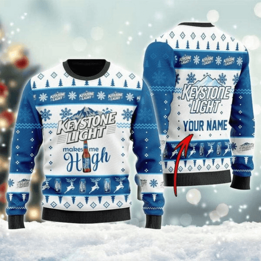 Personalized Keystone Light Make Me High Ugly Sweater - VinoVogue.com