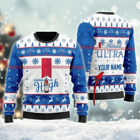 Personalized Michelob Ultra Make Me High Ugly Sweater - VinoVogue.com