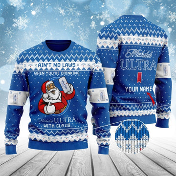 Personalized Michelob Ultra with Claus Ugly Sweater - VinoVogue.com