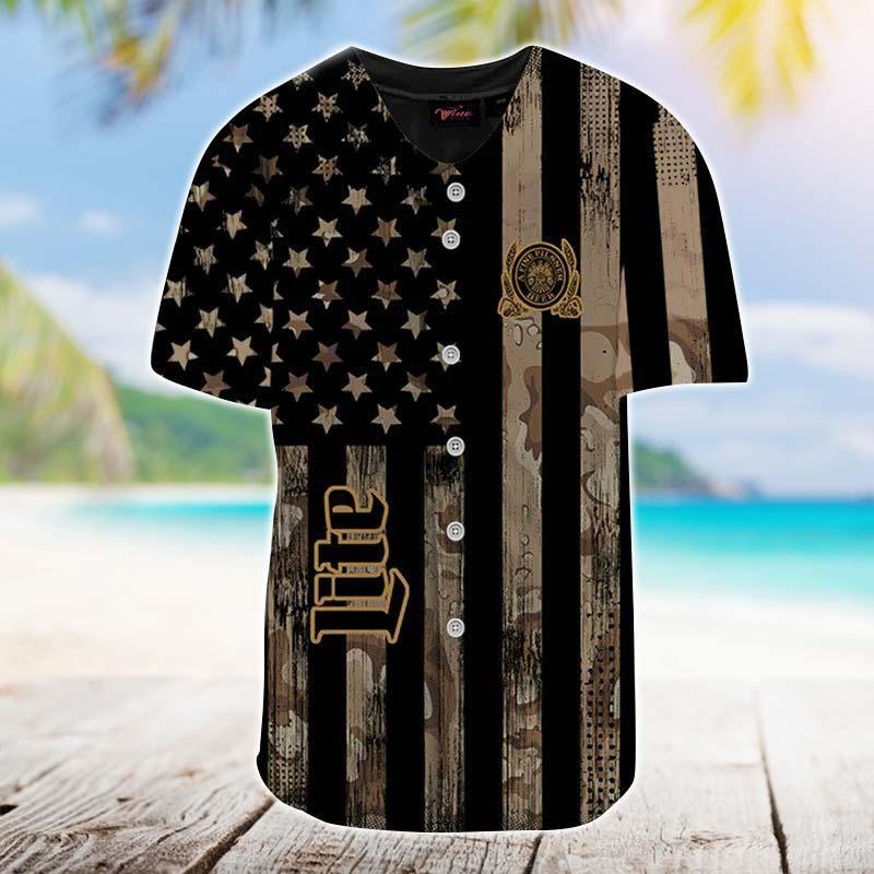 Personalized Miller lite Brown American Flag Jersey Shirt - VinoVogue.com