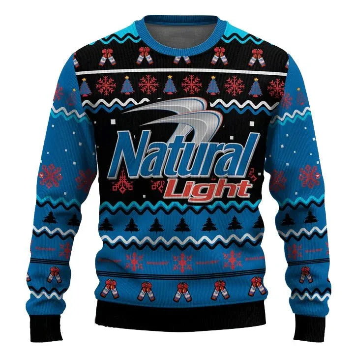 Personalized Natural Light Pine Tree Snowing Christmas Ugly Sweater - VinoVogue.com