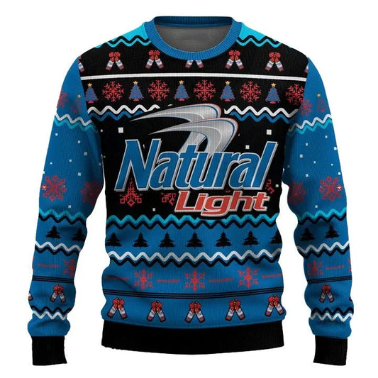 Personalized Natural Light Pine Tree Snowing Christmas Ugly Sweater - VinoVogue.com