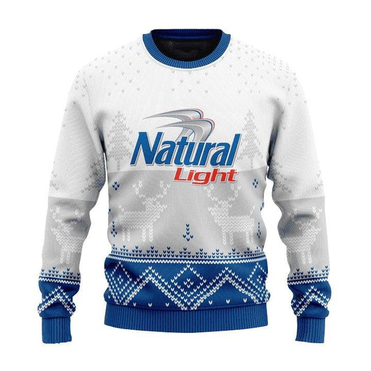Personalized Natural Light Winter Reindeer Ugly Sweater - VinoVogue.com