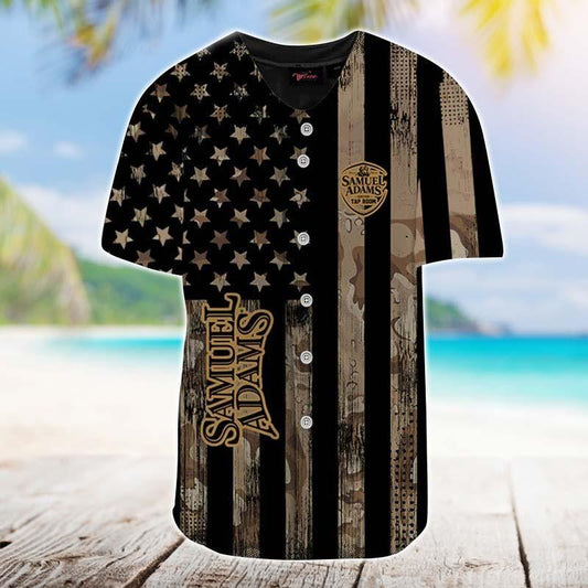 Personalized Samuel Adams Brown American Flag Jersey Shirt - VinoVogue.com