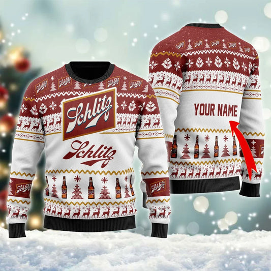Personalized Schlitz Beer Christmas Ugly Sweater - VinoVogue.com