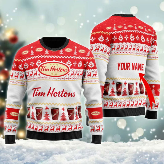 Personalized Tim Hortons Christmas Ugly Sweater - VinoVogue.com