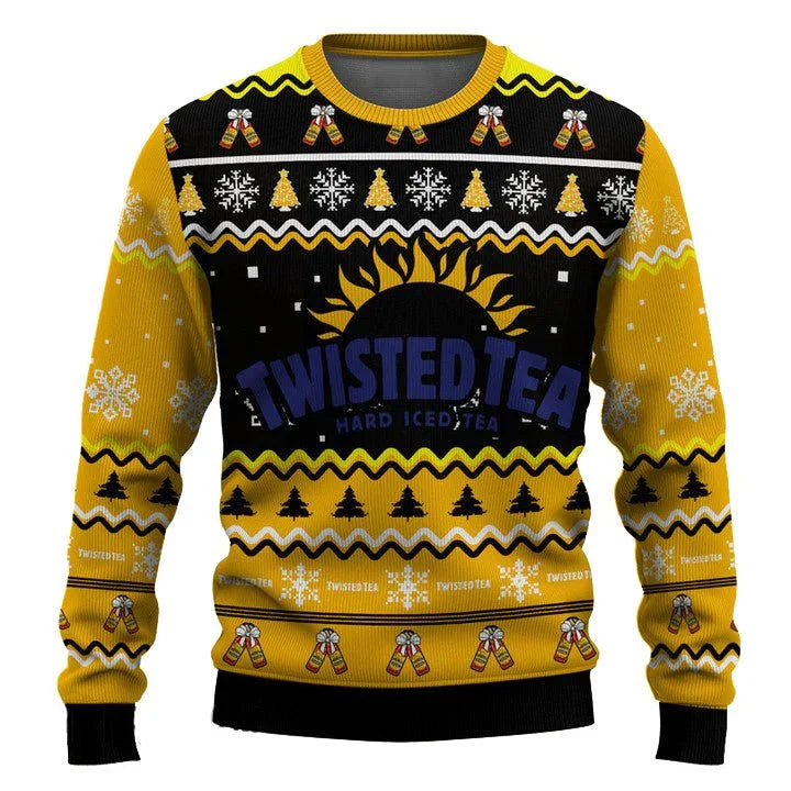 Personalized Twisted Tea Pine Tree Snowing Christmas Ugly Sweater - VinoVogue.com