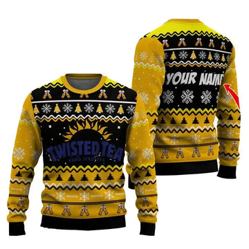 Personalized Twisted Tea Pine Tree Snowing Christmas Ugly Sweater - VinoVogue.com