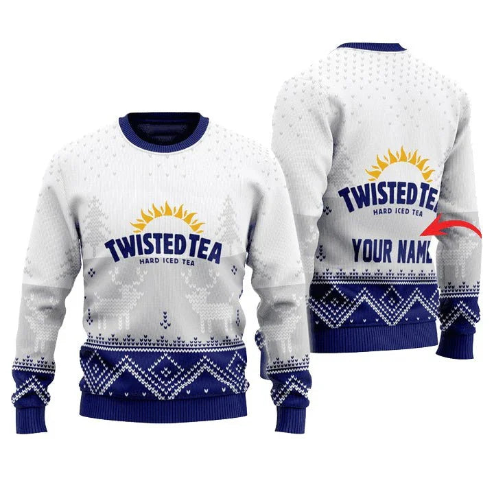 Personalized Twisted Tea Winter Reindeer Ugly Sweater - VinoVogue.com