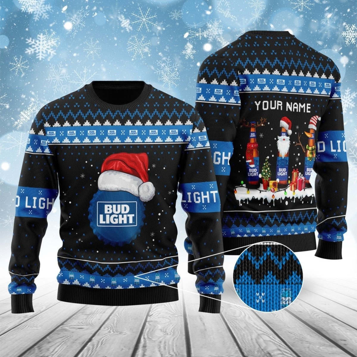 Personalized Bud Light Bottle Santa Ugly Sweater - VinoVogue.com