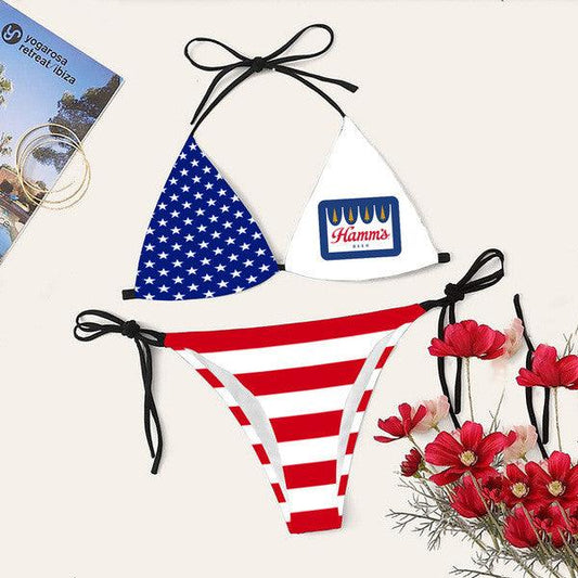American Flag Hamm's Beer Triangle Beach Bikini