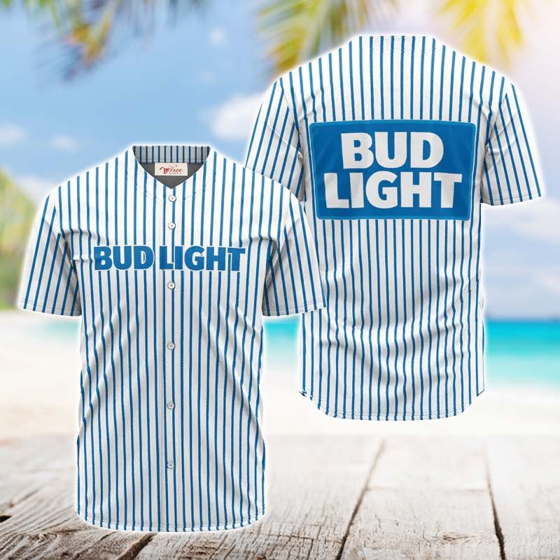 Bud Light Blue And White Striped Jersey Shirt - VinoVogue.com