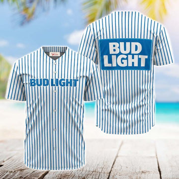 Bud Light Blue And White Striped Jersey Shirt - VinoVogue.com