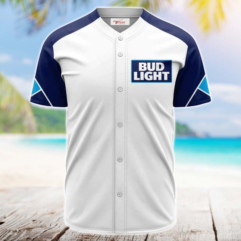 Bud Light White And Blue Jersey Shirt - VinoVogue.com